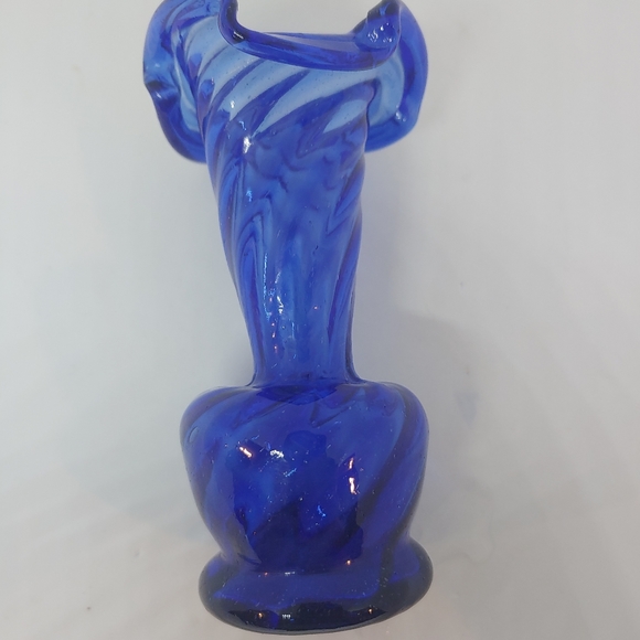 Cobalt Blue Handblown Ruffled Mini Vase - Picture 7 of 10